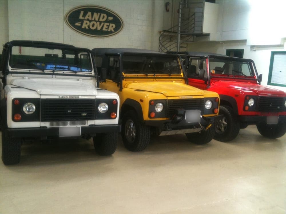 Land Rover Defenders at 11th Street Auto Repair in San Francisco